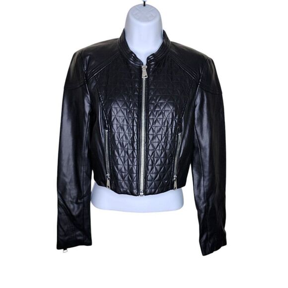 Vintage Y2K Bebe Quilted Leather Motorcycle Jacket Womens Size XS Black - Picture 1 of 8